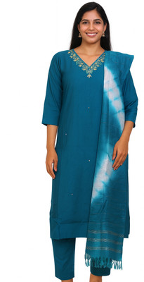 Orange Paper Embroidered Kurta, Palazzo & Dupatta Set