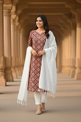 HRM Fashion Solid Kurta, Palazzo & Dupatta Set