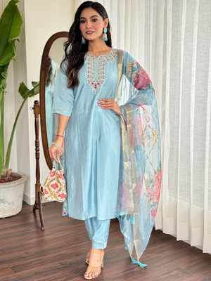 ROZRI Embroidered Anarkali Kurta, Bottom & Dupatta Set