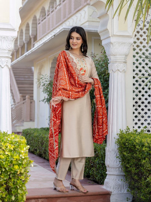 Dhvij Creation Embroidered Kurta, Trouser/Pant & Dupatta Set