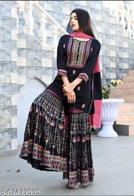 kcb Printed Kurta, Sharara & Dupatta Set
