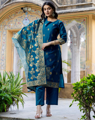 Tasrika Woven, Self Design Kurta, Salwar & Dupatta Set