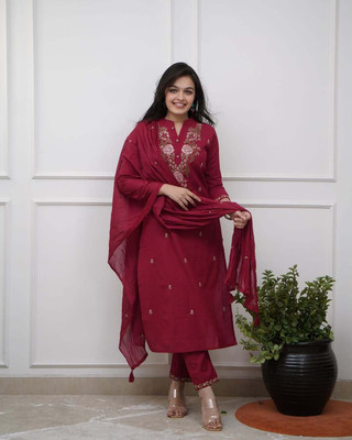 Sangariya Embroidered Kurta, Trouser/Pant & Dupatta Set