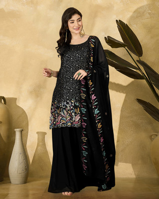 Kvsfab Embroidered Kurta, Palazzo & Dupatta Set