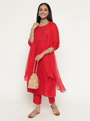 aayusika Embroidered Kurta, Trouser/Pant & Dupatta Set