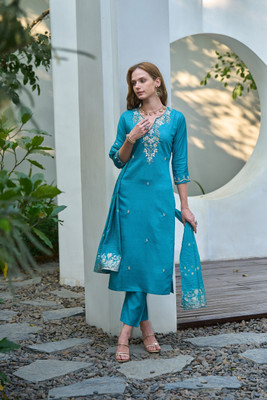 Ashilina Embroidered Kurta, Trouser/Pant & Dupatta Set