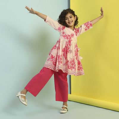 BIBA Girls Festive & Party Kurta, Pyjama & Dupatta Set(Yellow Pack of 1)