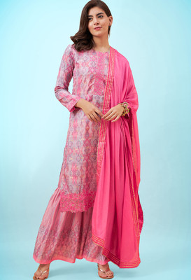 SheWill Embroidered Kurta, Sharara & Dupatta Set