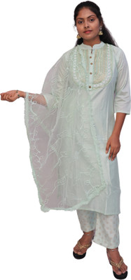DJF Embroidered Kurta, Dhoti Pant & Dupatta Set