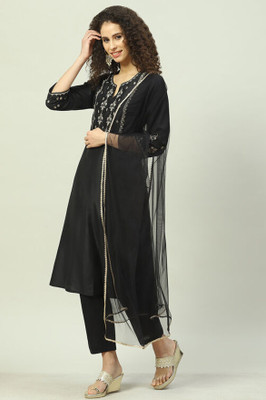 BIBA Embroidered Anarkali Kurta, Bottom & Dupatta Set
