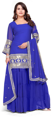 KAVATHIYA Embroidered, Embellished Kurta, Sharara & Dupatta Set