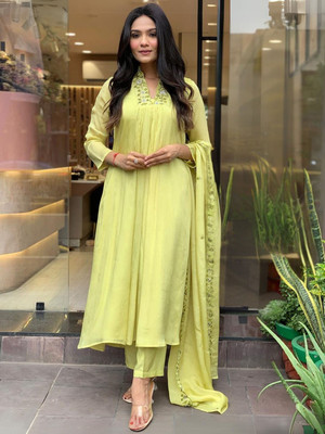 PMD Fashion Embroidered Anarkali Kurta, Bottom & Dupatta Set
