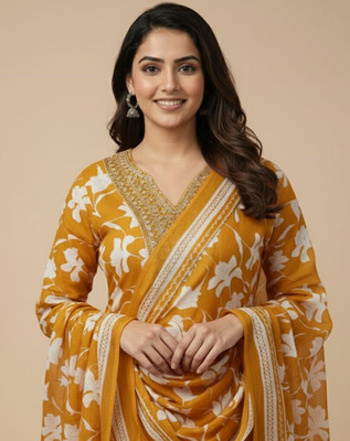 SOFIA COLLECTION Embroidered, Floral Print Kurta, Palazzo & Dupatta Set