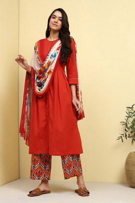 BIBA Solid Kurta, Palazzo & Dupatta Set