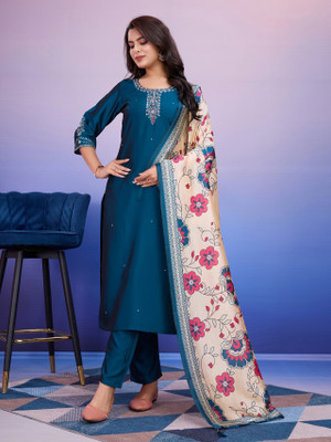 Pushti Creation Embroidered Anarkali Kurta, Bottom & Dupatta Set