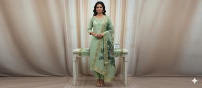 shhop Embroidered Kurta, Churidar & Dupatta Set