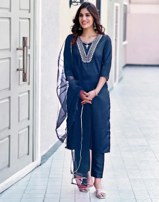 pinfit Embroidered Kurta, Trouser/Pant & Dupatta Set