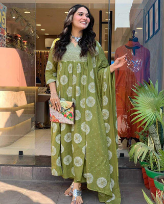 Prime Poster Printed Anarkali Kurta, Bottom & Dupatta Set