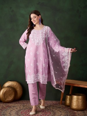 manvaa Embroidered Kurta, Trouser/Pant & Dupatta Set