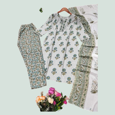 Yash Fashion Floral Print Kurta, Trouser/Pant & Dupatta Set