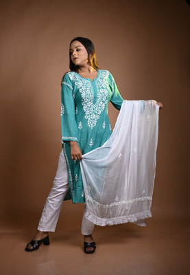 MALKIAT Embroidered Kurta, Trouser/Pant & Dupatta Set