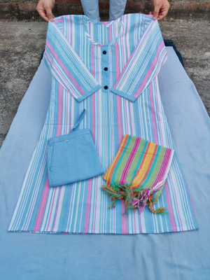 Dream World Fashion Striped Kurta, Trouser/Pant & Dupatta Set