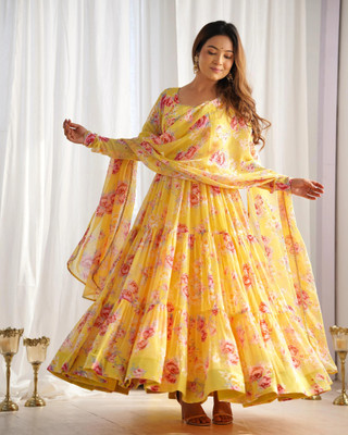SAJAVAT ETHENIC WEAR Printed Anarkali Kurta, Bottom & Dupatta Set