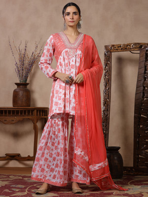 Readiprint Fashions Printed Kurta, Sharara & Dupatta Set