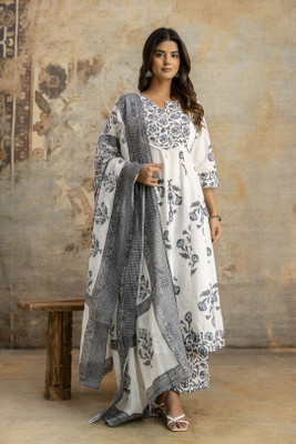 ANOUK Printed Anarkali Kurta, Bottom & Dupatta Set