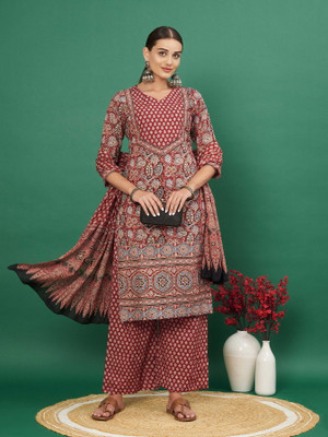 VBUYZ Printed Kurta, Palazzo & Dupatta Set