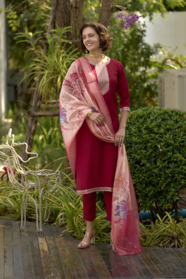 Fadland Embroidered Kurta, Trouser/Pant & Dupatta Set