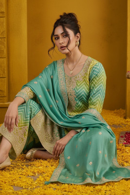 Tasrika Embroidered Kurta, Sharara & Dupatta Set