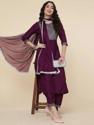 CLAVINET Embroidered Kurta, Trouser/Pant & Dupatta Set