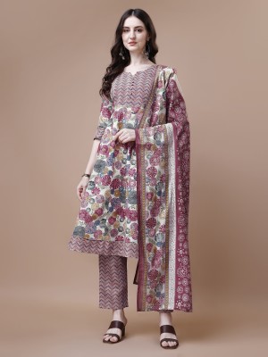 Hirvanti Fashion Floral Print, Self Design Kurta, Palazzo & Dupatta Set