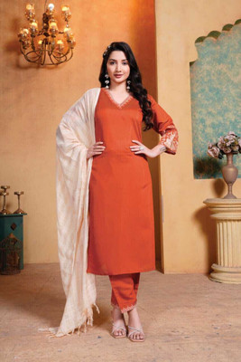 RUNAMORA CREATION Embroidered Kurta, Trouser/Pant & Dupatta Set