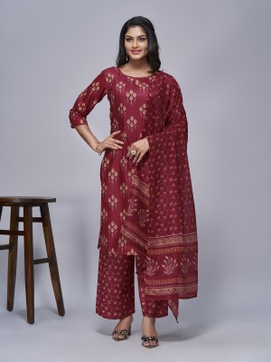 CreationRajvi Self Design Kurta, Palazzo & Dupatta Set