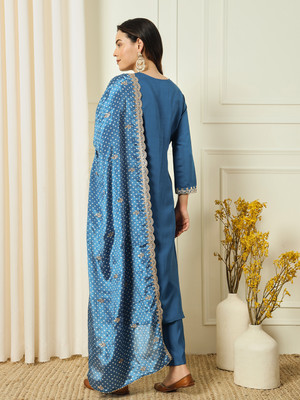 Fashion Care Solid, Woven Kurta, Trouser/Pant & Dupatta Set