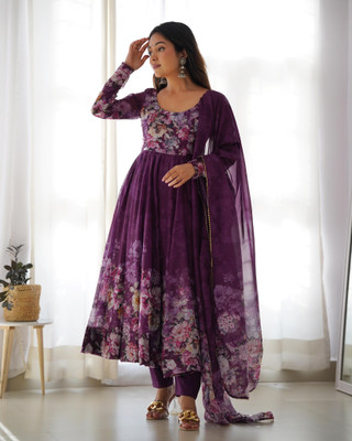 SAJAVAT ETHENIC WEAR Floral Print Anarkali Kurta, Bottom & Dupatta Set