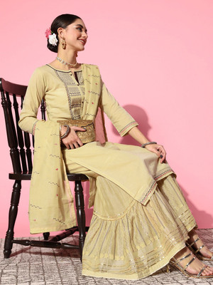Sangria Embroidered Kurta, Sharara & Dupatta Set