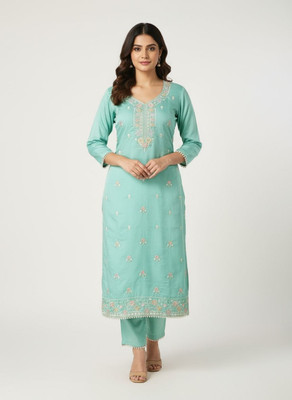Pallavi textile Embroidered, Solid Kurta, Trouser/Pant & Dupatta Set