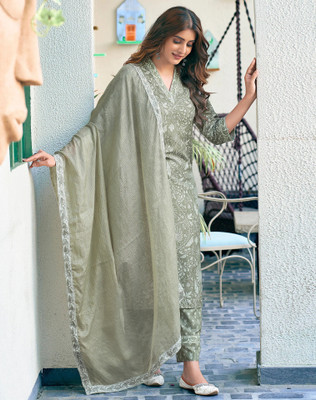Tasrika Floral Print, Embellished Kurta, Trouser/Pant & Dupatta Set