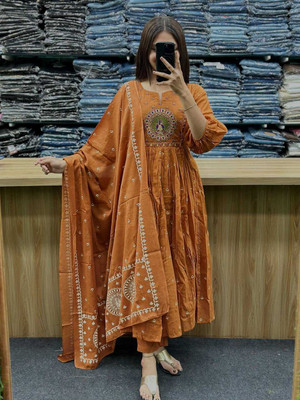 MAHADEV CREATION Embroidered Kurta, Palazzo & Dupatta Set