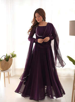 HOUSE OF COMMON Embroidered Anarkali Kurta, Bottom & Dupatta Set