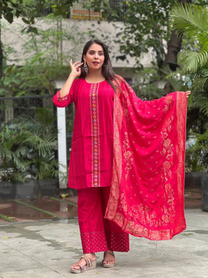 Tylissa Embroidered Kurta, Palazzo & Dupatta Set