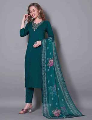 Dhvij Creation Embroidered Kurta, Trouser/Pant & Dupatta Set