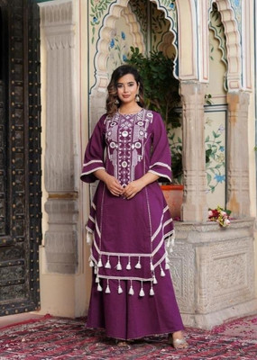 Moda Rapido Women Embroidered Anarkali Kurta(Purple)