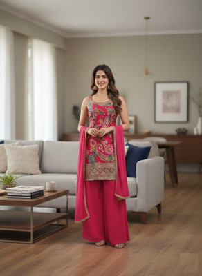 Priyasa Embroidered Kurta, Sharara & Dupatta Set