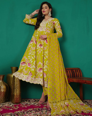 Skylee Embroidered, Embellished, Printed Kurta, Salwar & Dupatta Set