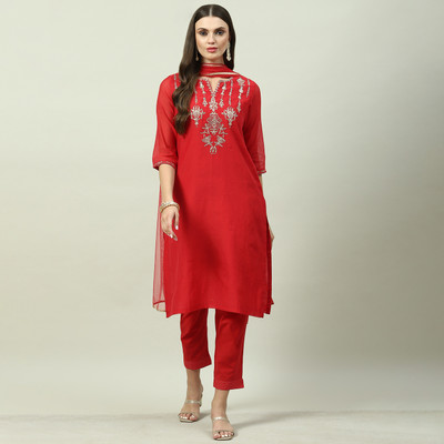 BIBA Embroidered Kurta, Trouser/Pant & Dupatta Set