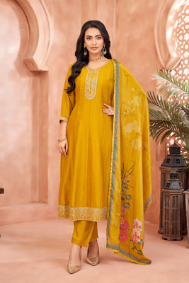 Aarya Fashion Embroidered Anarkali Kurta, Bottom & Dupatta Set